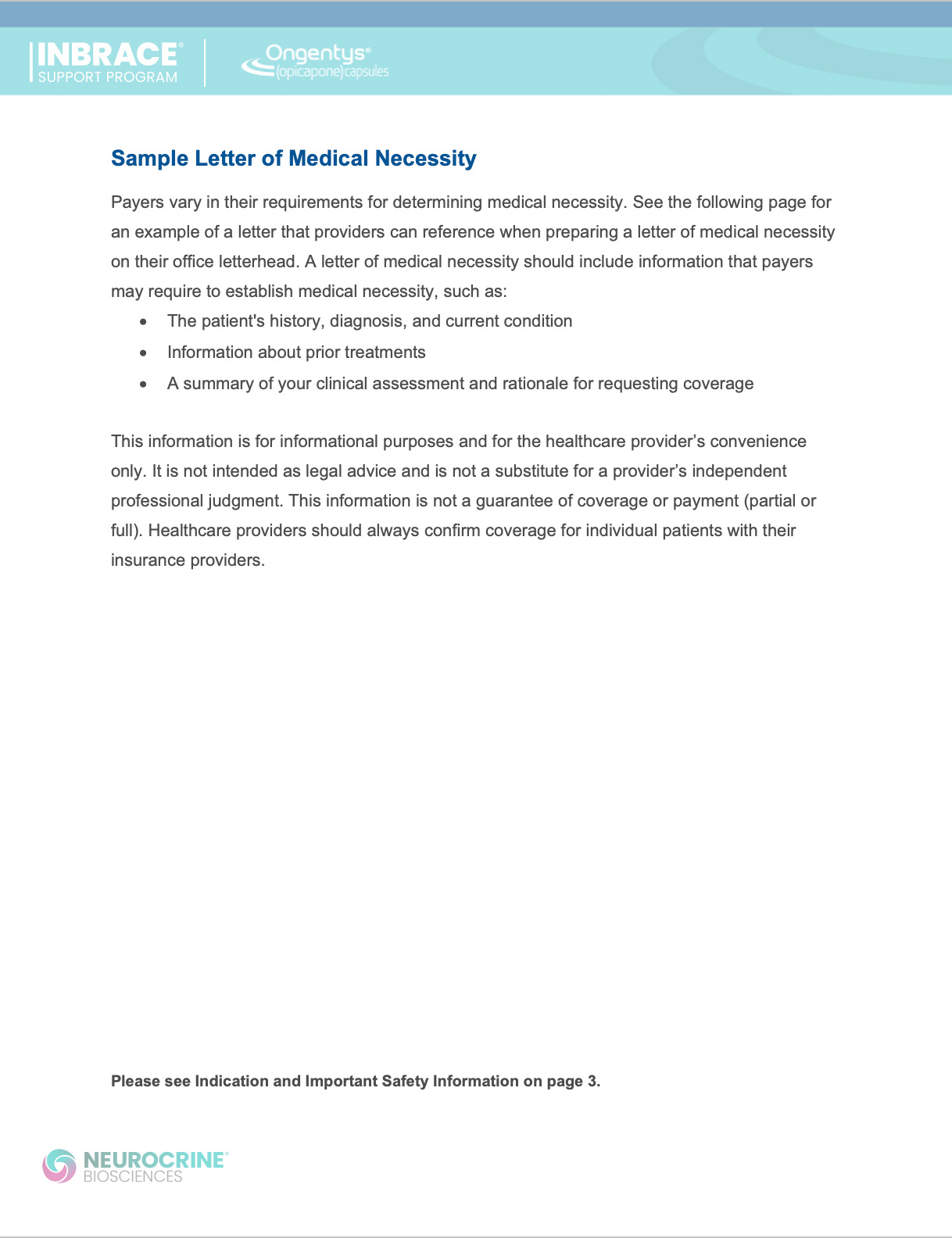 Letter Of Medical Necessity (Sample)